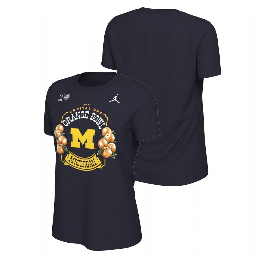 Michigan Wolverines Women's NCAA Navy 2021 Orange Bowl Playoff College Football T-Shirt CEL0249WG
